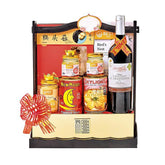 Chinese New Year gourmet hamper with wine, bird's nest, and festive food, ideal for gift delivery