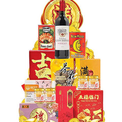 Chinese New Year hamper with festive food, wine, and treats for flower delivery in Singapore
