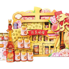 Chinese New Year hamper with festive packaging, flowers, and gifts for flower delivery