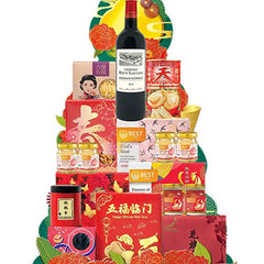 Chinese New Year premium hamper with wine, festive snacks, and edible gifts for delivery