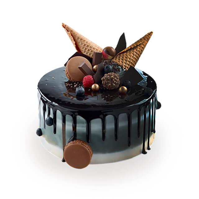 Gourmet chocolate cake with berries and cones, ideal for gift and flower delivery in Singapore