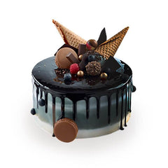 Gourmet chocolate cake with berries and cones, ideal for gift and flower delivery in Singapore