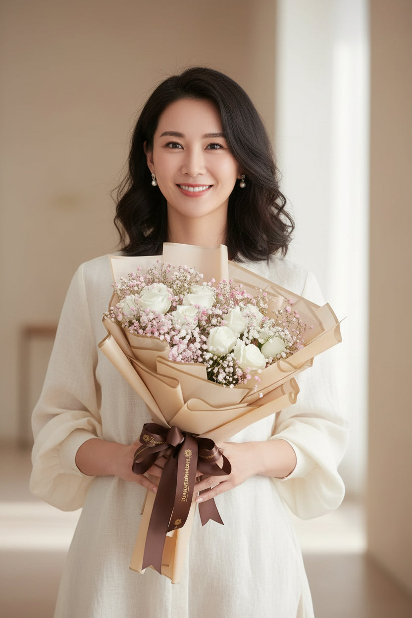 12 White Roses Bouquet - Pure Vanilla