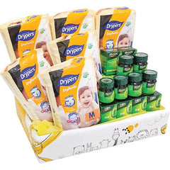 Baby gift hamper with diapers and wellness drinks for flower delivery in Singapore