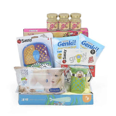 Baby gift hamper with milk bottles, wipes, baby products for flower delivery Singapore