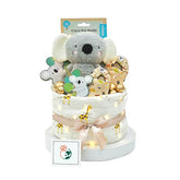 Baby gift hamper with soft koala toy, floral accents, giraffe wrap and glowing lights, ideal for delivery
