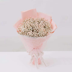 Pink baby’s breath bouquet in pastel wrap ideal for flower delivery in Singapore