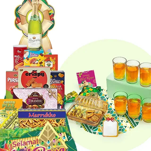 Festive hamper with snacks, cookies, drinks and gift items for delivery in Singapore