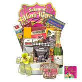 Hari Raya festive hamper with assorted snacks, sparkling juice, and orchid flower for delivery