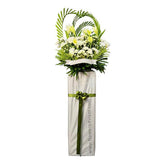 Elegant white lily and yellow flower stand arrangement for flower delivery in Singapore