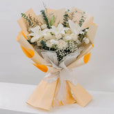 White lily and rose bouquet with carnations, perfect for flower delivery in Singapore