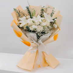 White lily and rose bouquet with carnations, perfect for flower delivery in Singapore