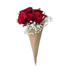 Red rose bouquet with white baby's breath in kraft paper, perfect for flower delivery