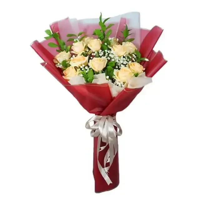 Peach rose bouquet with greenery and baby's breath for online flower delivery