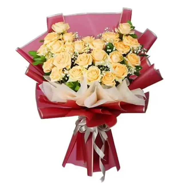 Peach rose bouquet with greenery and baby's breath, ideal for flower delivery