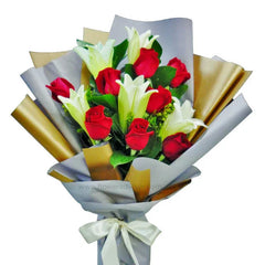 Bouquet with red roses and white lilies, ideal for flower delivery in Singapore