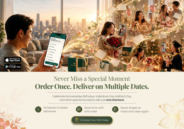 Schedule flower delivery for special occasions with one order, featuring bouquets and gifts for birthdays, anniversaries, and more.