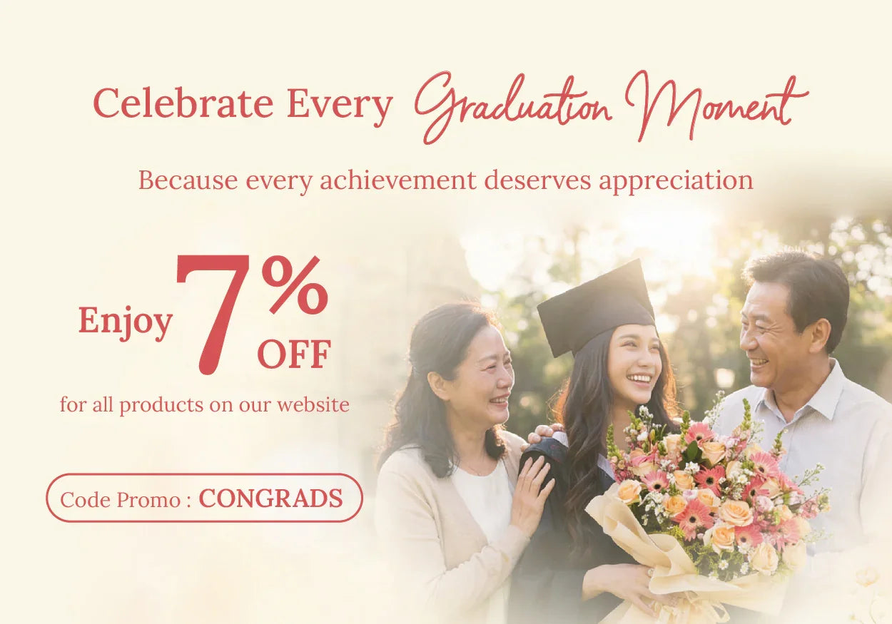 Graduation flower bouquet delivery with smiling graduate and family outdoors