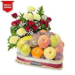 Fruit hamper with apples, oranges and mixed flowers for flower delivery in Singapore
