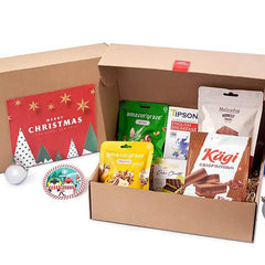 Festive Christmas gift hamper with snacks and treats, ideal for flower delivery gifting