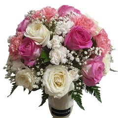 Elegant pink and white rose flower arrangement for fast flower delivery in Singapore