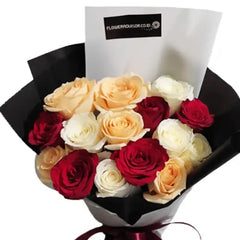 Red, white, and cream rose bouquet for fresh flower delivery in Singapore