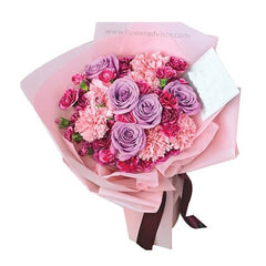 Pink and purple bouquet with roses and carnations for online flower delivery
