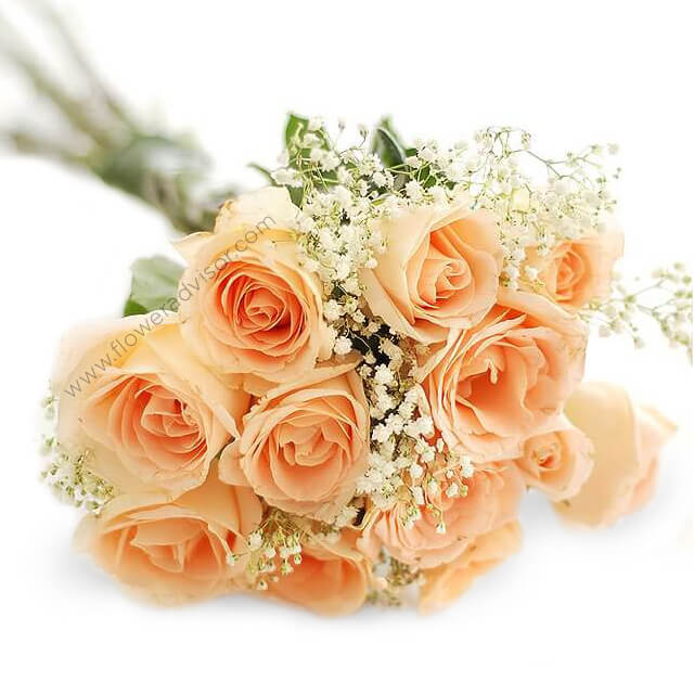 Elegant peach rose bouquet with baby's breath, perfect for flower delivery in Singapore
