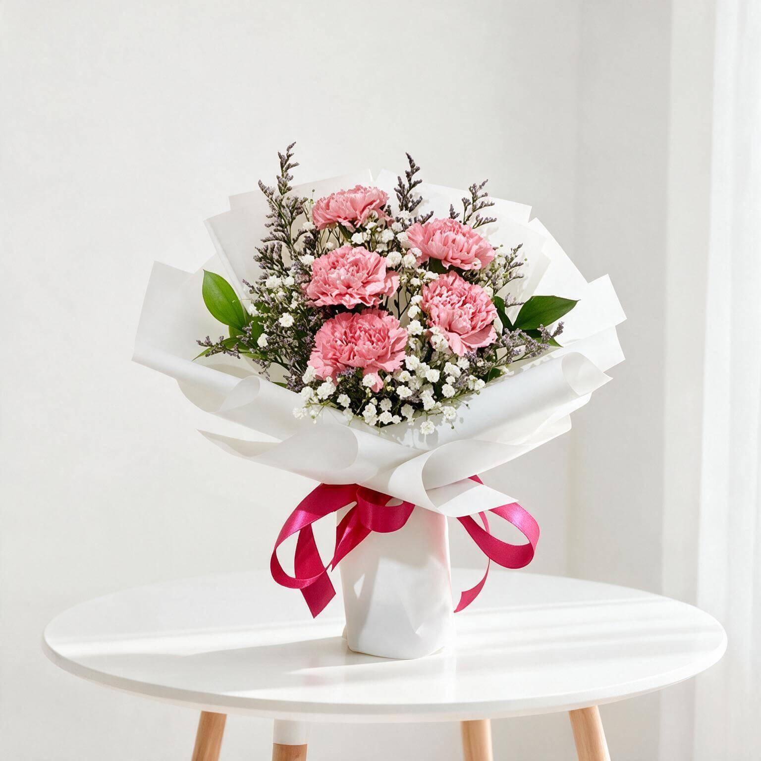 5 Carnations Bouquet with Baby Breath - Because You Are