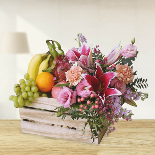 Healthy Fruit Basket with Lilies - Healthy First Pack
