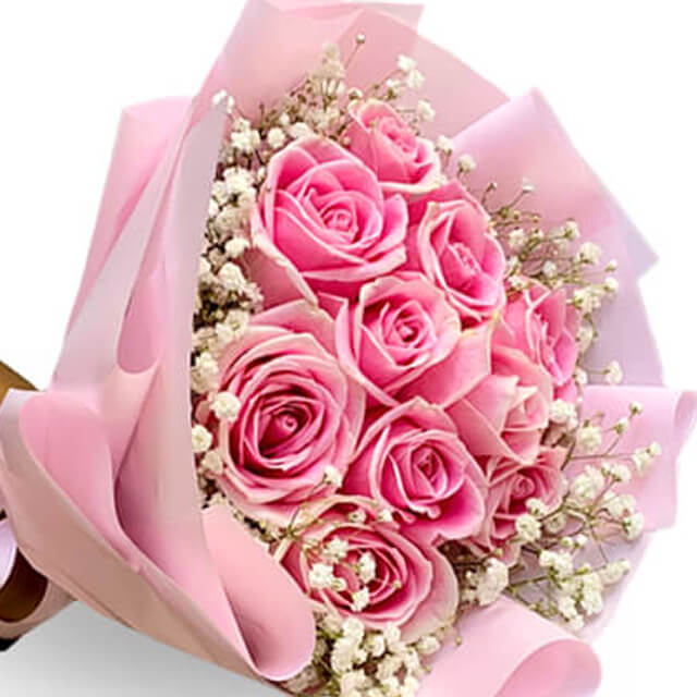 Pink rose bouquet with baby's breath, perfect for flower delivery in Singapore