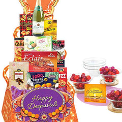 Deepavali gift basket with assorted snacks and sparkling drink for flower delivery Singapore
