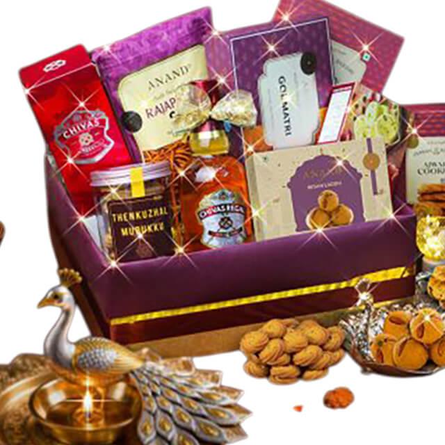 Premium gift hamper with assorted snacks and treats for festive flower delivery in Singapore