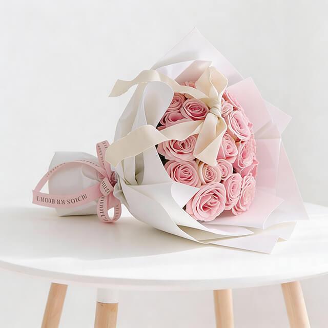 Elegant pink rose bouquet with ribbon, ideal for same-day flower delivery in Singapore