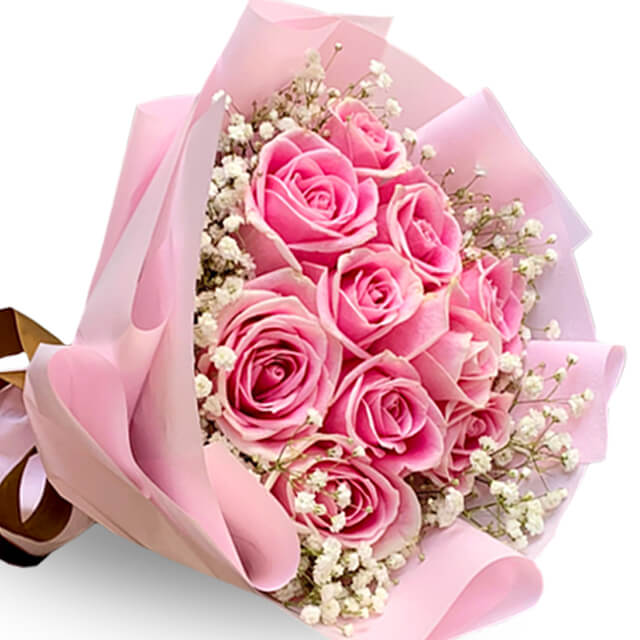 10 Pink Roses Bouquet - Spring Love