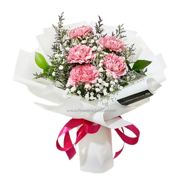 Because You Are pink carnation bouquet for thoughtful Christmas gifting in Singapore