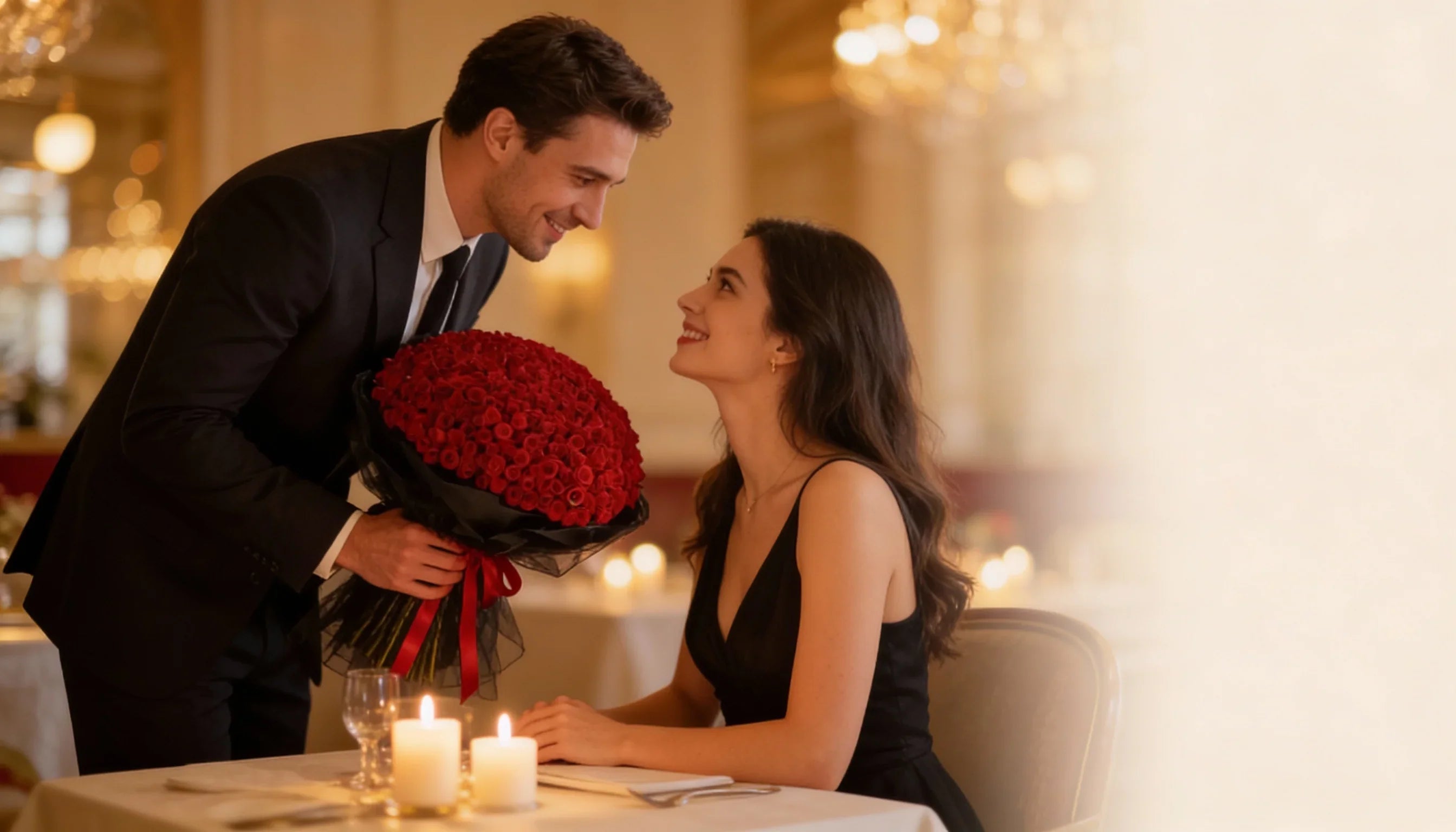 Romantic Valentine's Day moment with a rose bouquet in Singapore