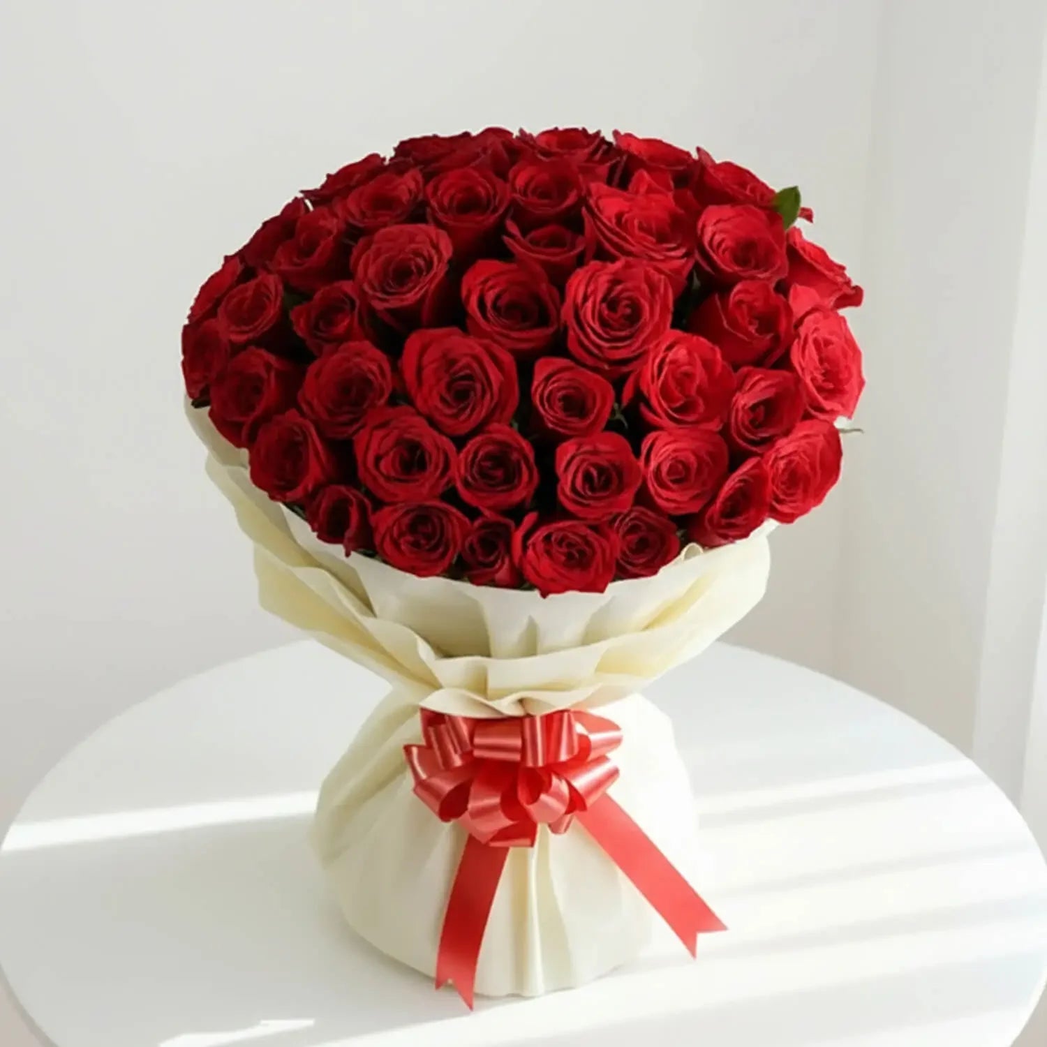 Luxury red rose bouquet with ribbon, ideal for flower delivery and special occasions
