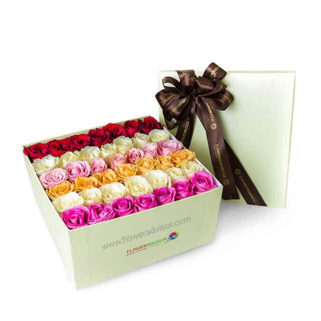 Elegant gift box of assorted fresh roses for flower delivery in Singapore