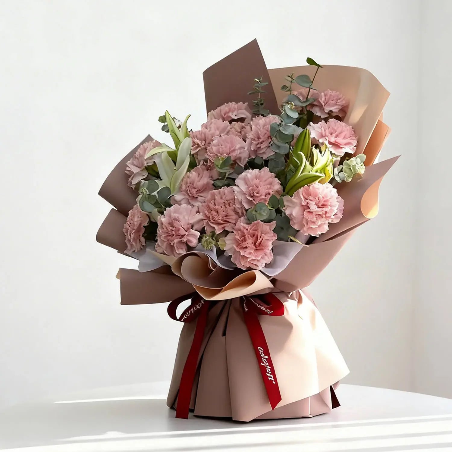 Elegant pink carnation bouquet with lilies for flower delivery in Singapore