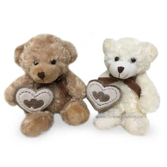 Cute teddy bears with heart patches, perfect flower delivery gift in Singapore