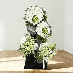 White condolence flower wreath arrangement for Singapore same-day flower delivery
