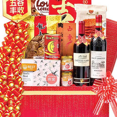 Chinese New Year gift hamper with festive red packaging for flower gift delivery