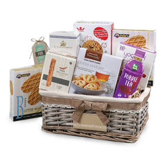 Gourmet snack hamper with cookies, tea, and treats for gift and flower delivery in Singapore