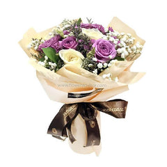 Elegant purple and cream rose bouquet for fast flower delivery in Singapore
