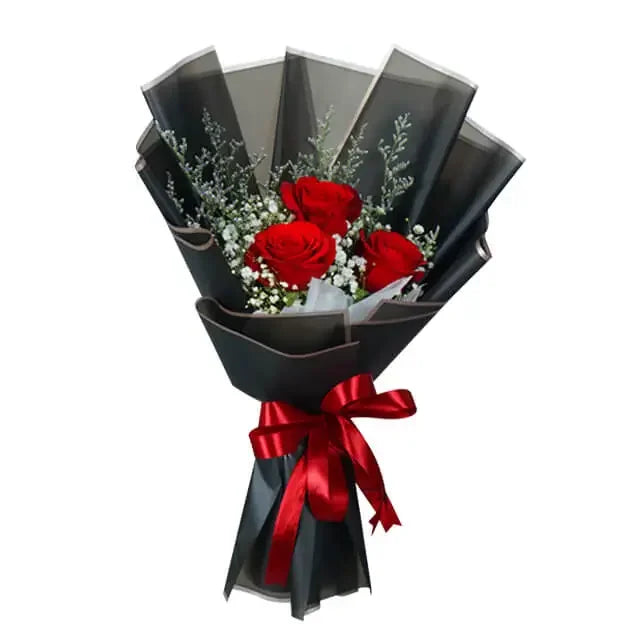 Red rose bouquet with greenery and gypsophila, perfect for flower delivery in Singapore